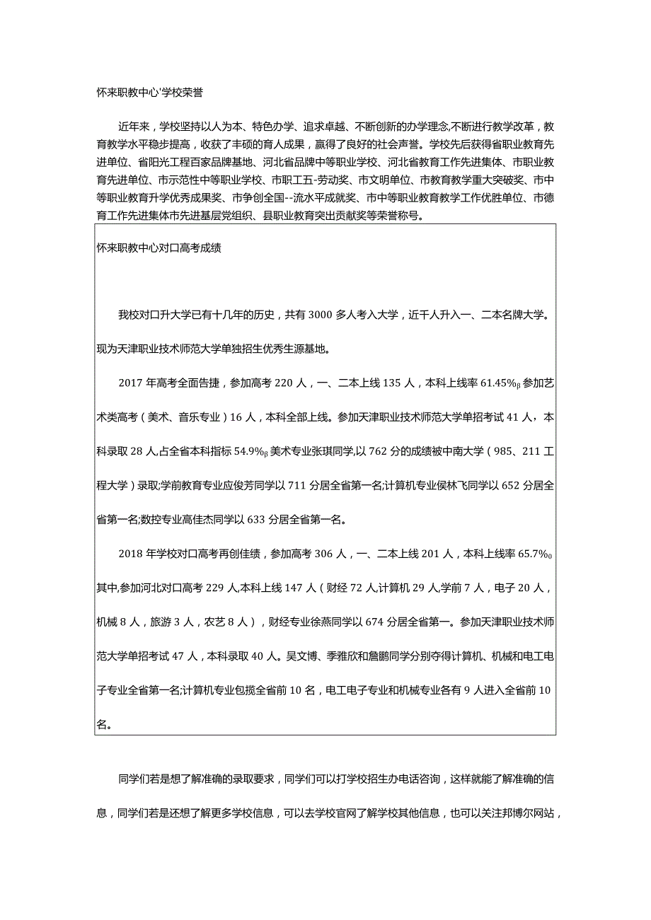 2024年怀来职教中心2023年招生录取分数线(2024参考).docx_第2页