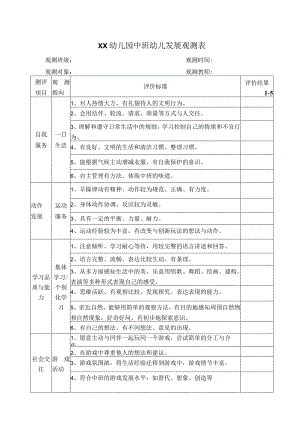 幼儿园中班幼儿发展测评表.docx