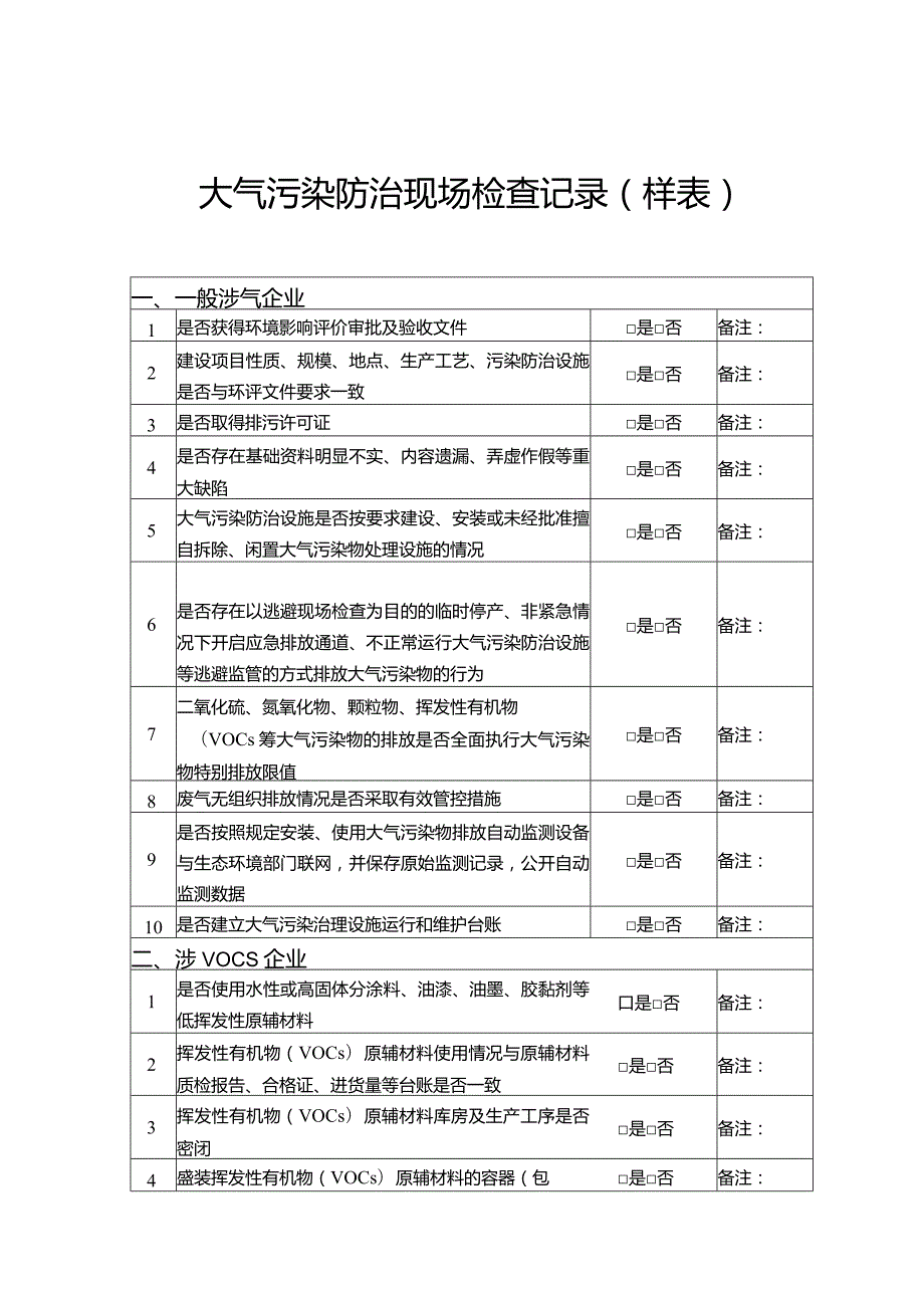 大气污染防治现场检查记录.docx_第1页