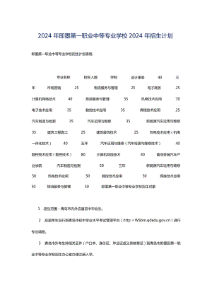 2024年即墨第一职业中等专业学校2024年招生计划.docx