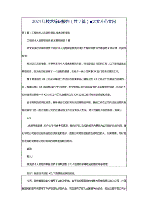 2024年技术辞职报告（共7篇）-大文斗范文网.docx