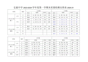 弘毅中学2023-2024学年度第一学期末质量检测安排表.docx