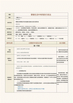 中职《法律常识》教案第13课掌握生活中常用的行政法.docx