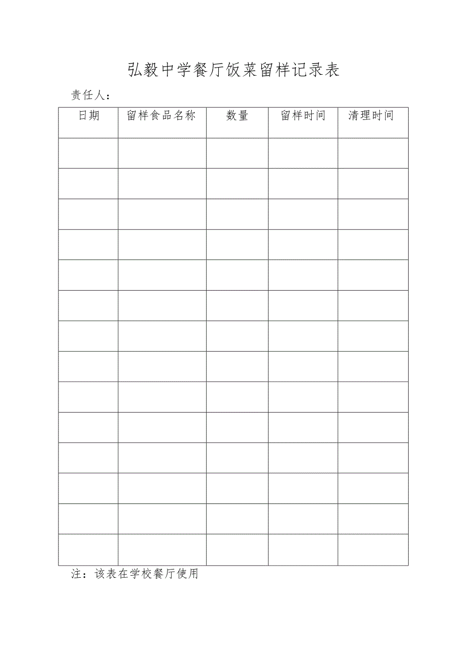 弘毅中学餐厅饭菜留样记录表.docx_第1页