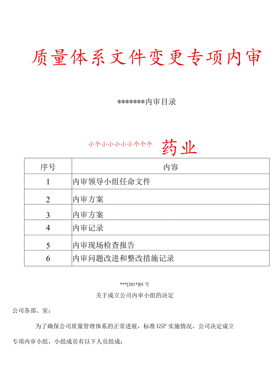 药品经营医药公司GSP专项内审质量体系文件变更内审.docx_第1页