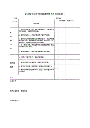 幼儿园主题教研学期评价表（自评与他评）.docx