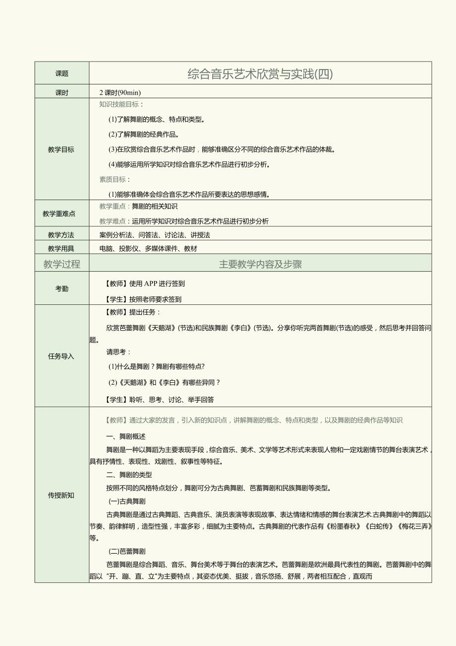 中职《音乐欣赏与实践》教案第14课综合音乐艺术欣赏与实践（四）.docx_第1页