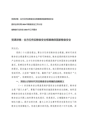 （3篇）2024年党课讲稿：全方位夯实粮食安全根基确保国家粮食安全粮食安全工作计划工作要点.docx