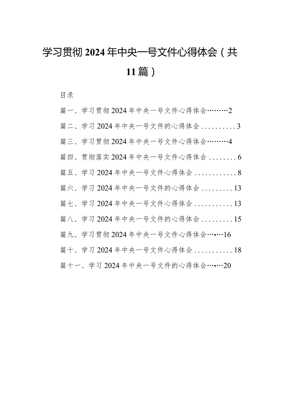 （11篇）学习贯彻2024年中央一号文件心得体会汇编.docx_第1页