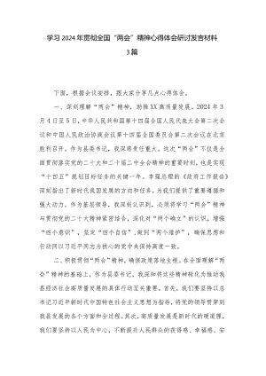 学习2024年贯彻全国“两会”精神心得体会研讨发言材料3篇.docx