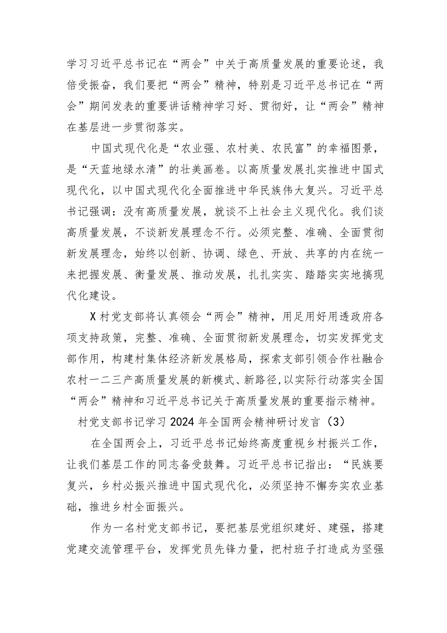 村党支部书记学习2024年全国两会精神研讨发言3篇.docx_第2页