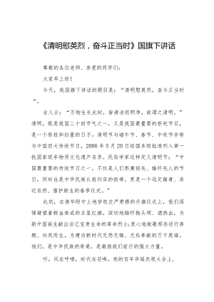 《清明慰英烈奋斗正当时》等精选清明节祭先烈系列国旗下讲话范文十五篇.docx