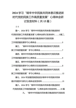 学习“铸牢中华民族共同体意识推进新时代党的民族工作高质量发展”心得体会研讨发言材料范文13篇（最新版）.docx