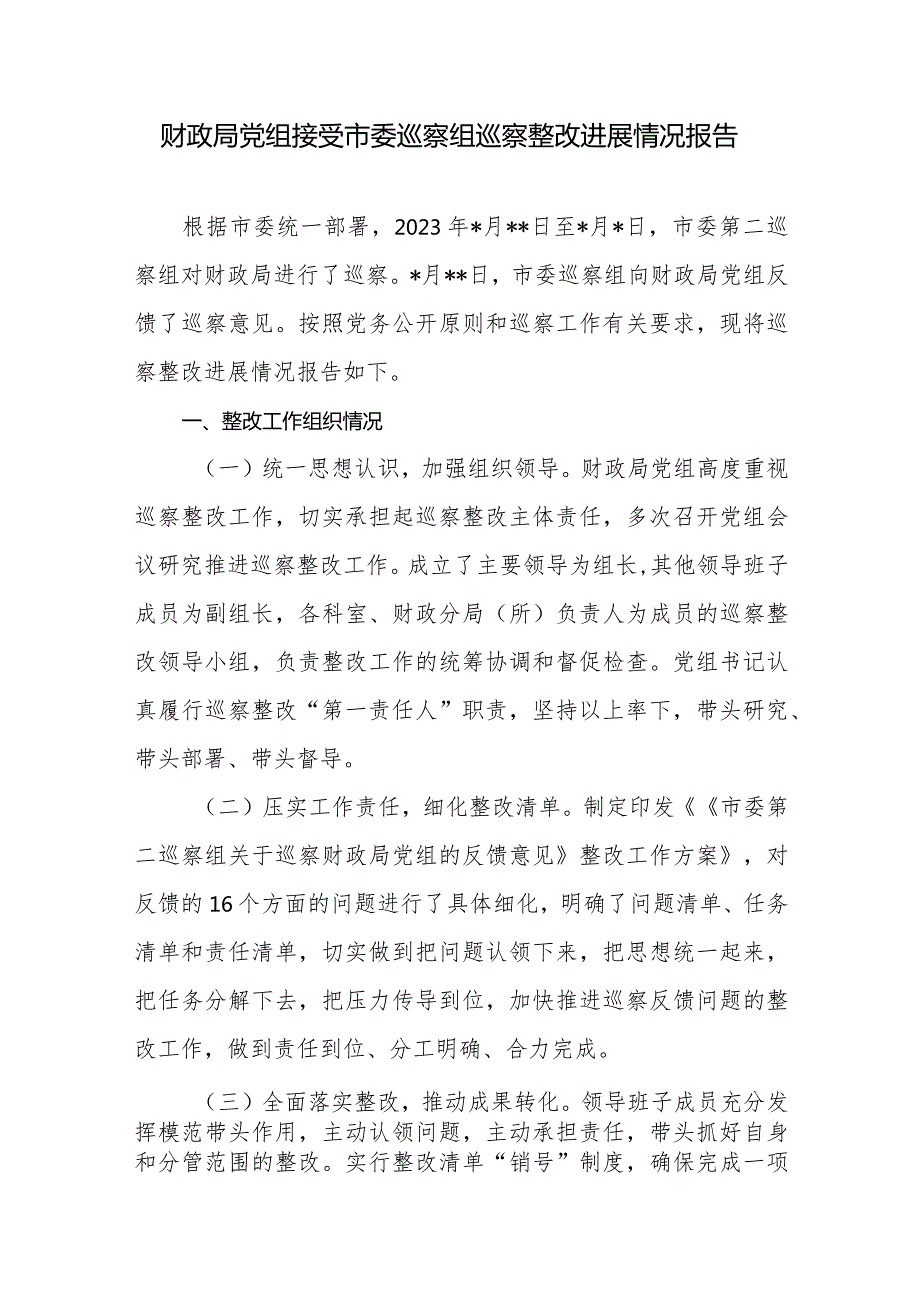 2024财政局党组接受市委巡察组巡察整改进展情况报告.docx_第2页