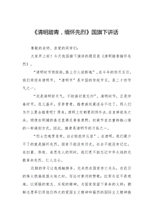 《清明踏青缅怀先烈》等清明节祭先烈系列国旗下讲话范文八篇.docx