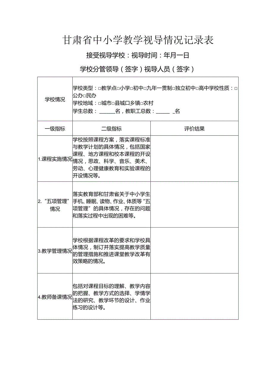 甘肃省中小学教学视导情况记录表.docx_第1页