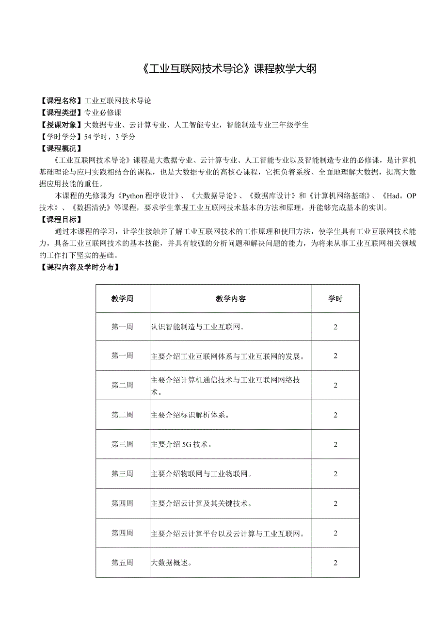 《工业互联网技术导论》_教学大纲、授课计划.docx_第1页