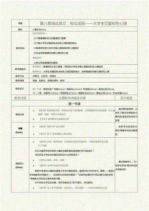 《大学生心理健康教育》教案第8章彼此独立相互成就——大学生恋爱和性心理.docx