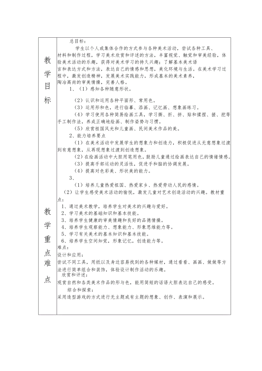 一年级美术2023-2024学年度下学期教学计划含教学进度安排.docx_第3页