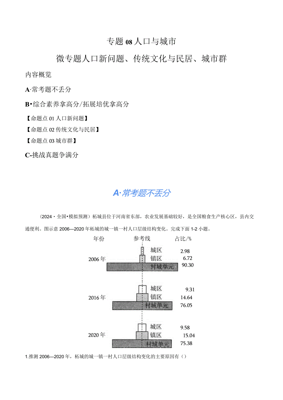 专题08人口与城市微专题人口新问题、传统文化与民居、城市群（分层练）（解析版）.docx_第1页