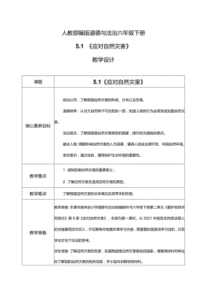【部编版】六年级道德与法治下册第5课《应对自然灾害》教学设计.docx