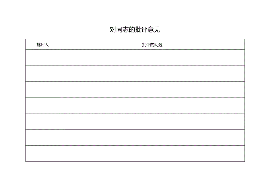 对同志的批评意见表.docx_第1页