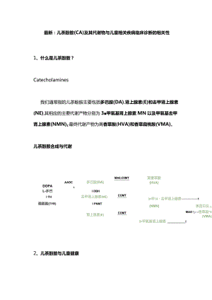 最新：儿茶酚胺(CA)及其代谢物与儿童相关疾病临床诊断的相关性.docx