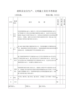 材料员安全生产、文明施工责任书考核表.docx