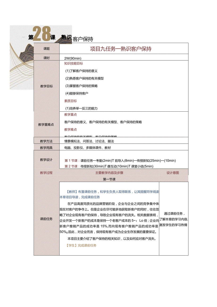 《客户关系管理》教案第28课熟识客户保持.docx_第1页