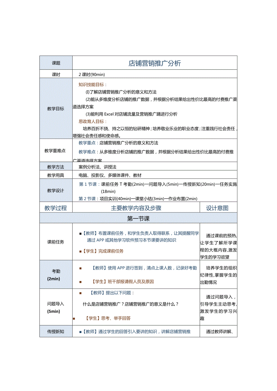 《商务数据分析与应用》教案第13课店铺营销推广分析.docx_第1页