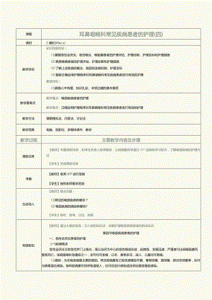 《眼耳鼻咽喉口腔科护理学》教案第14课耳鼻咽喉科常见疾病患者的护理（四）.docx