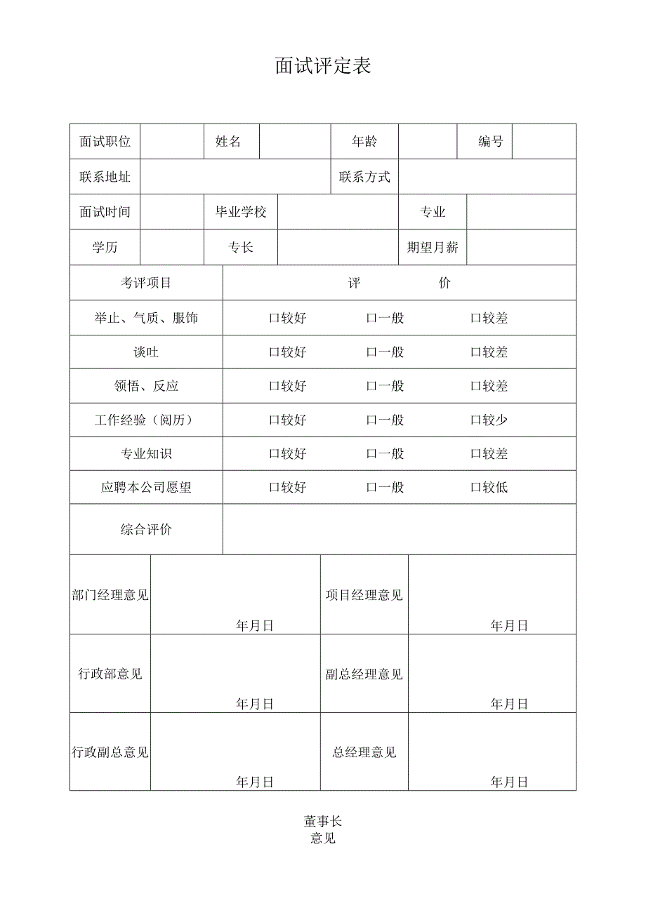 物业公司面试表评定表.docx_第1页