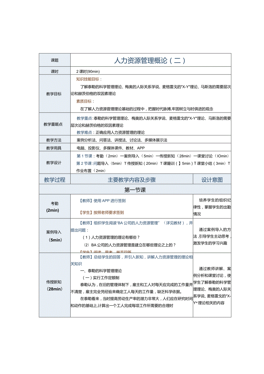 《人力资源管理实务》教案第2课人力资源管理概论（二）.docx_第1页