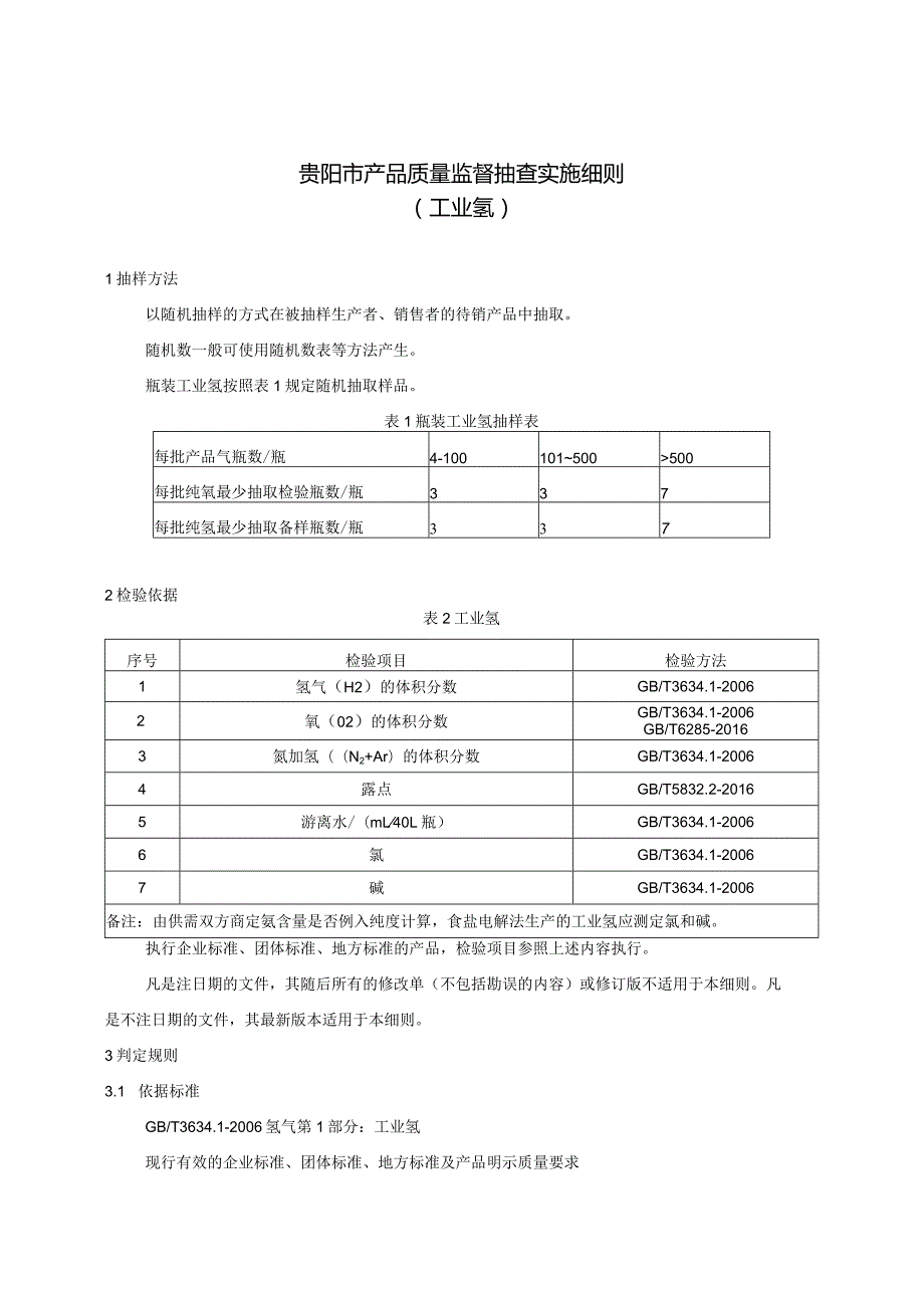 61.贵阳市产品质量监督抽查实施细则（工业氢）.docx_第1页