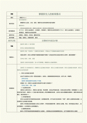 《0～3岁婴幼儿保育与教育》教案第6课掌握新生儿的教育要点.docx