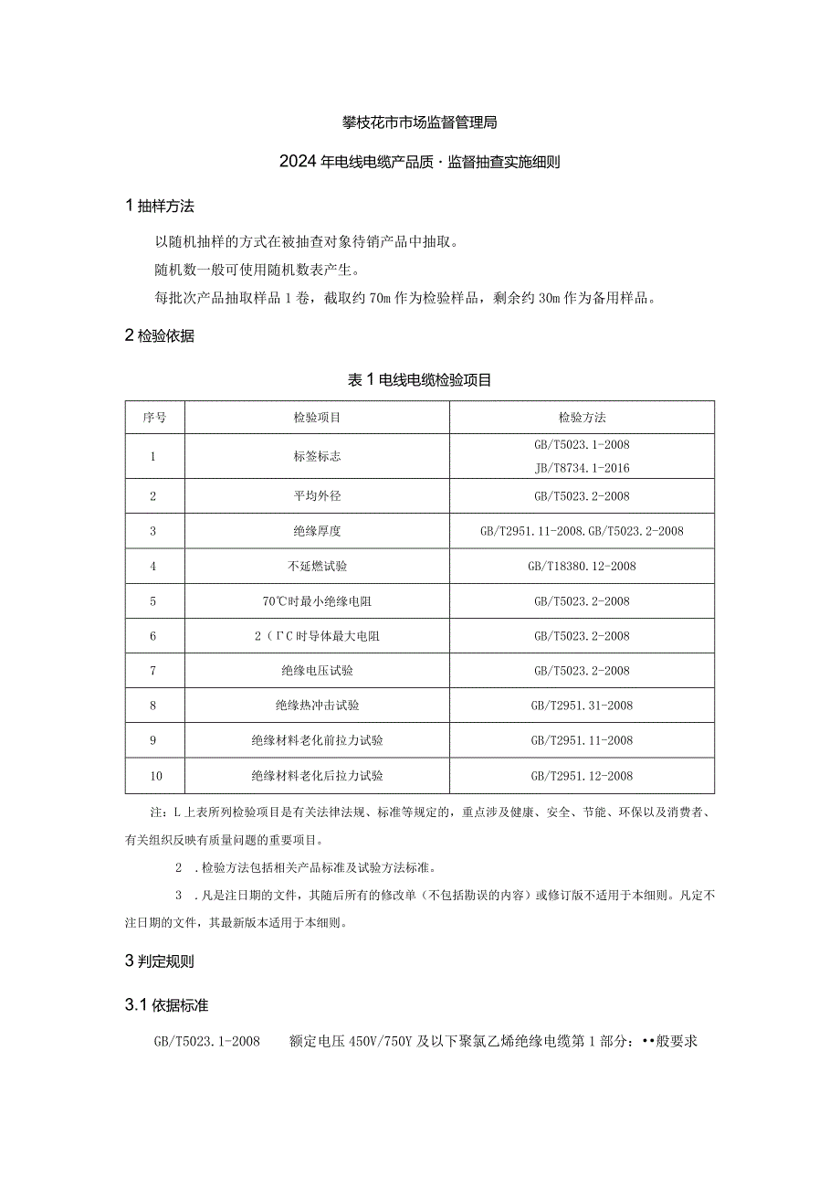 4攀枝花市市场监督管理局2024年电线电缆产品质量监督抽查实施细则.docx_第1页