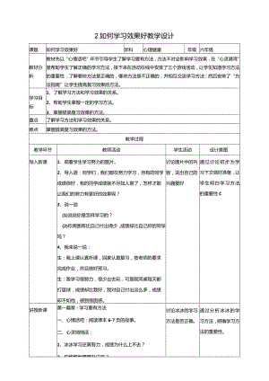 【北师大版】《心理健康》六年级上册2如何学习效果好教学设计.docx