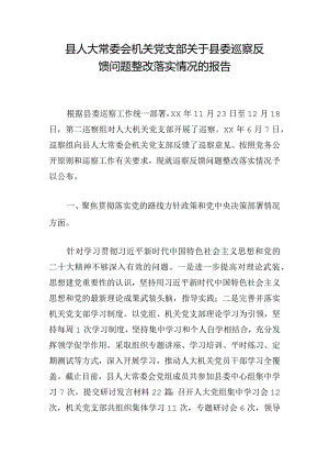 县人大常委会机关党支部关于县委巡察反馈问题整改落实情况的报告.docx