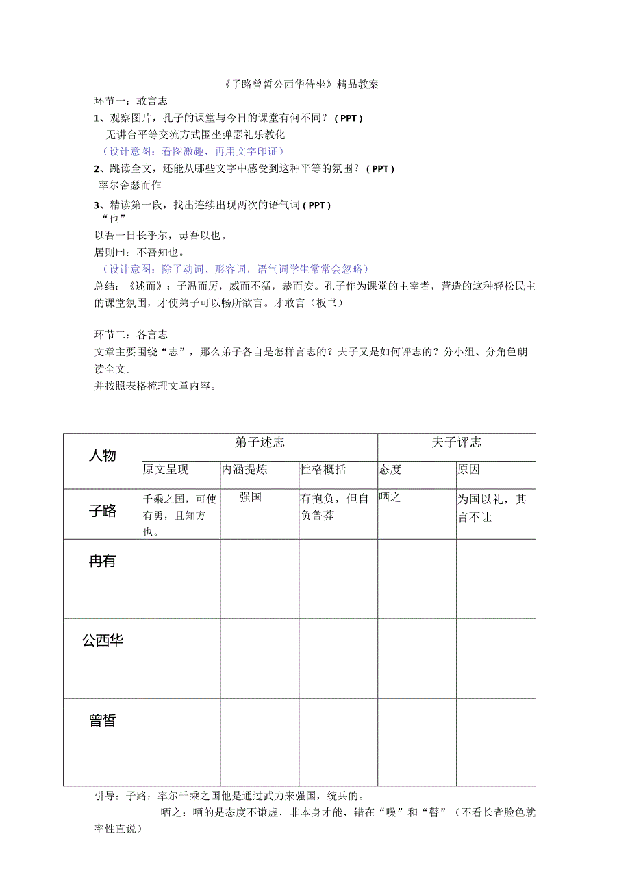 《子路曾皙公西华侍坐》精品教案.docx_第1页