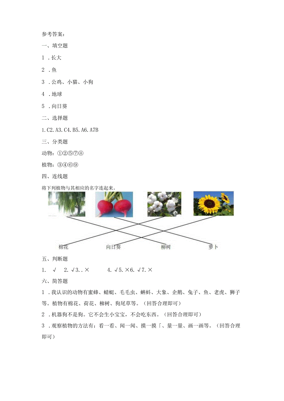 科学苏教版一年级下册第四单元复习题（含答案）.docx_第3页