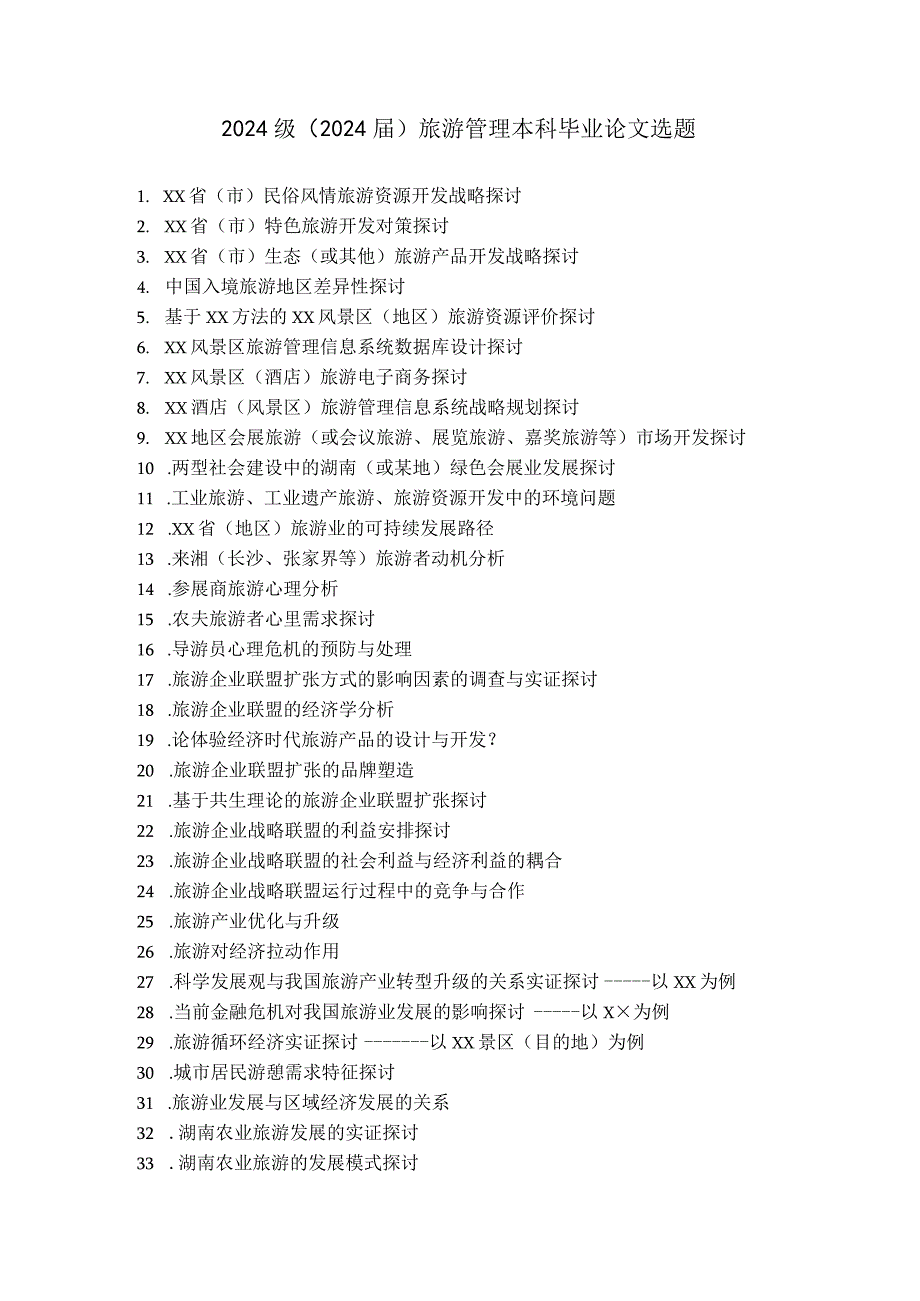 2024级旅游管理本科专业论文选题(定稿).docx_第1页