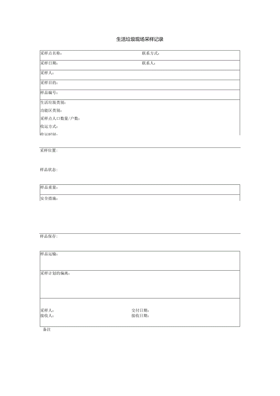 生活垃圾现场采样记录.docx_第1页