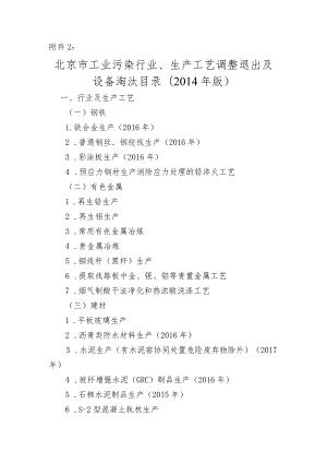 北京市工业污染行业、生产工艺调整退出及设备淘汰目录(2014年版).docx