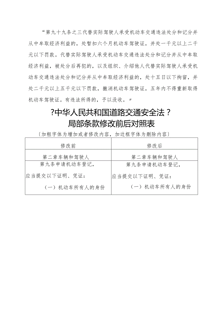 中华人民共及国道路交通安全法修正案送审稿和对照表.docx_第3页