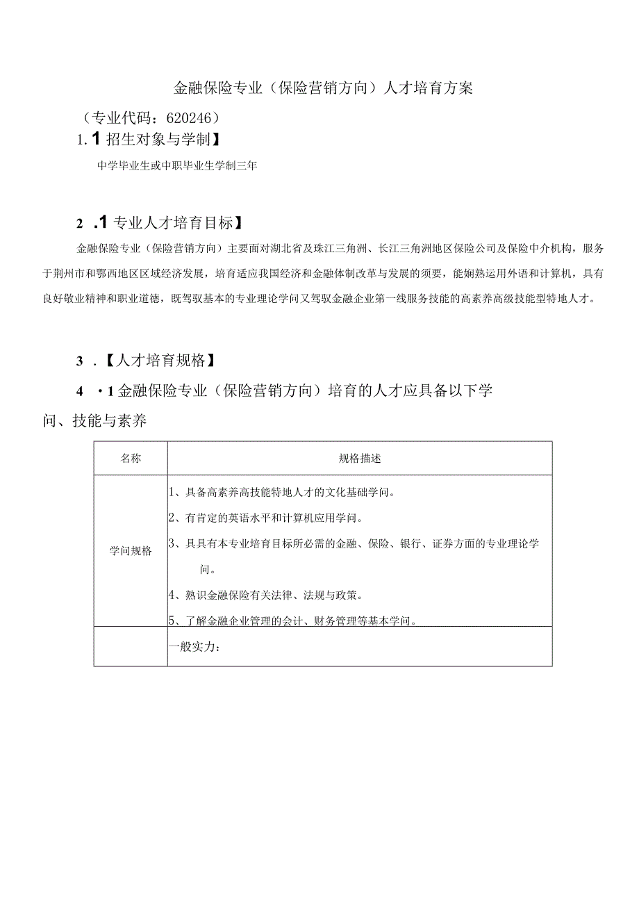 2024级金融保险专业(保险营销方向)人才培养方案.docx_第1页