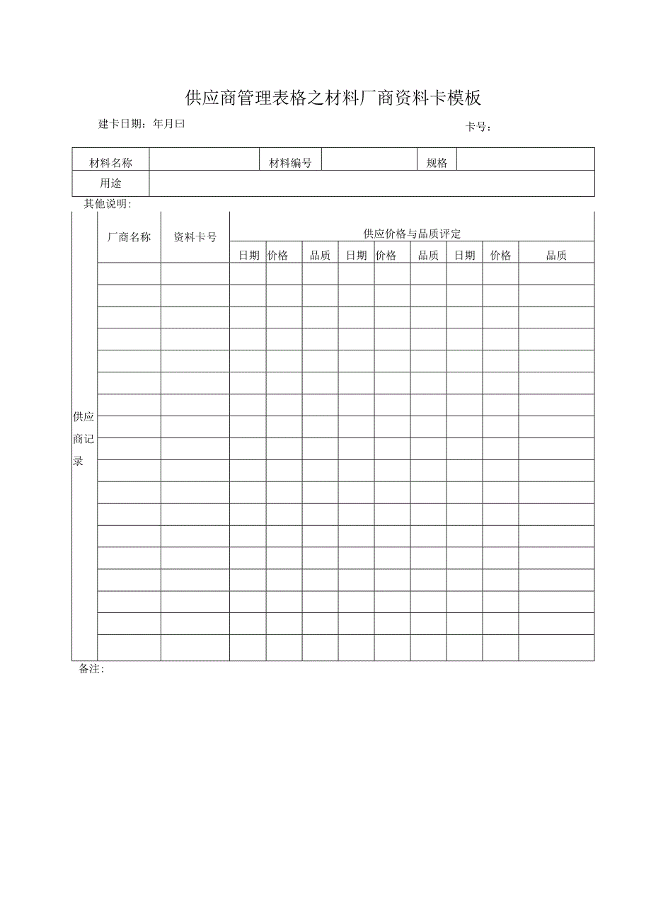 供应商管理表格之材料厂商资料卡模板.docx_第1页