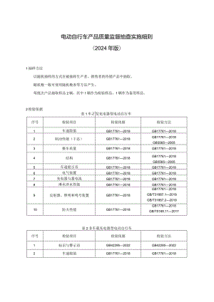 1电动自行车产品质量监督抽查实施细则（2024年版）;2电动自行车电池产品质量监督抽查实施细则（2024年版）.docx