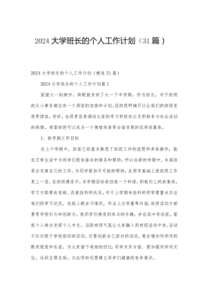 2024大学班长的个人工作计划（31篇）.docx