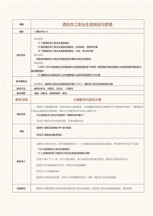 《酒店人力资源管理》教案第19课酒店员工职业生涯规划与管理.docx