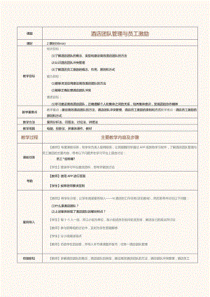 《酒店人力资源管理》教案第18课酒店团队管理与员工激励.docx